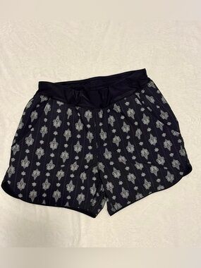 Lands' End Black Athletic Shorts with Gray Medallion Pattern